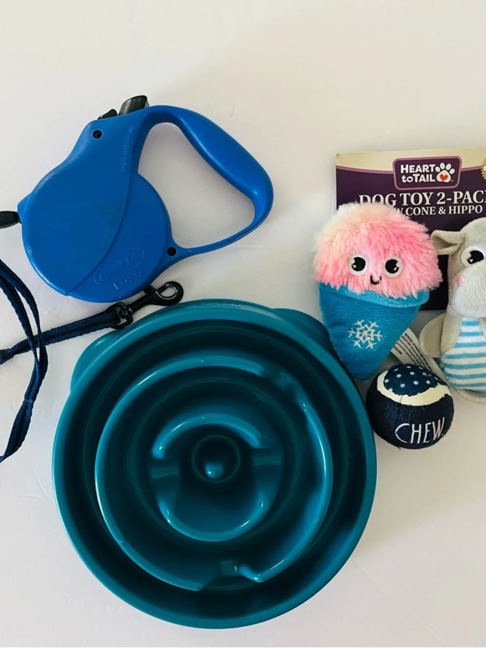 Dog Supply Lot Slow Feeder Bowl Flexi Retractable Leash Toys & Ball